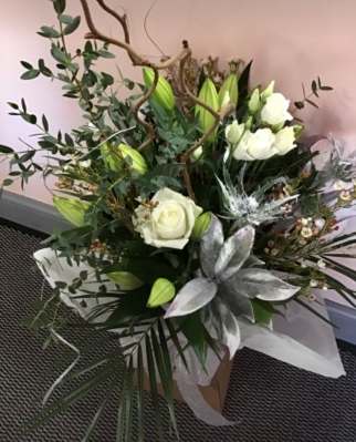 Silver and White Lily Bouquet